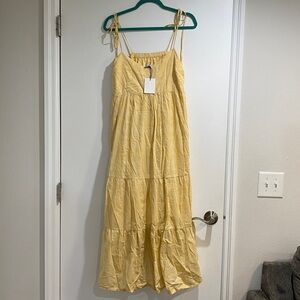 NWT Hatch Light Yellow / White Patterned Maxi Dress with spaghetti ties
